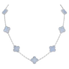 Van Cleef & Arpels White Gold Chalcedony Vintage Alhambra Necklace VCARD34800