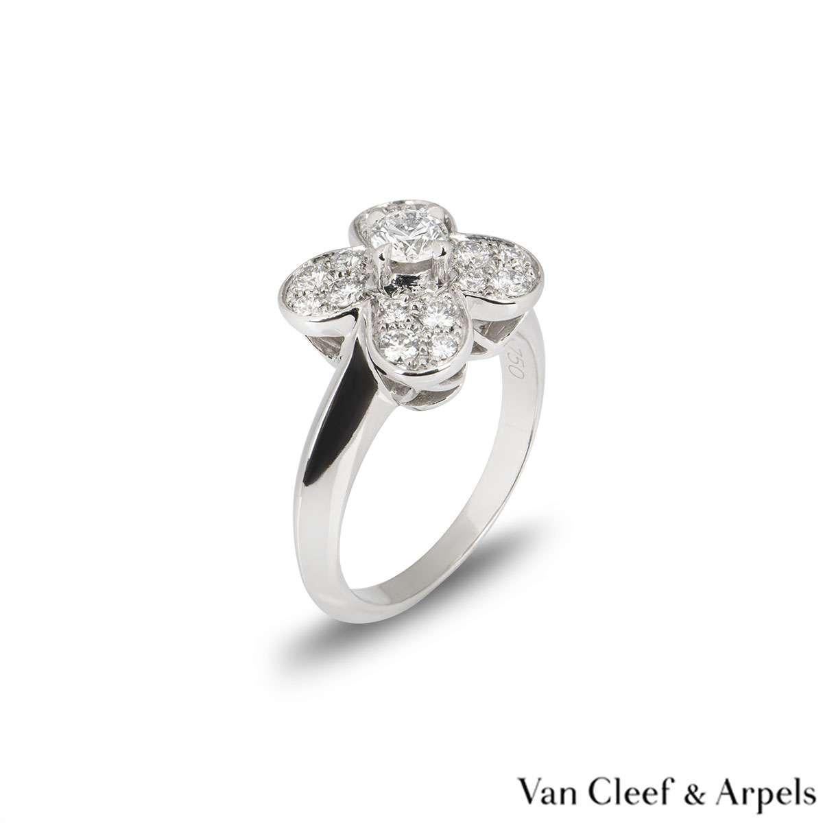 Round Cut Van Cleef & Arpels White Gold Diamond Alhambra Ring