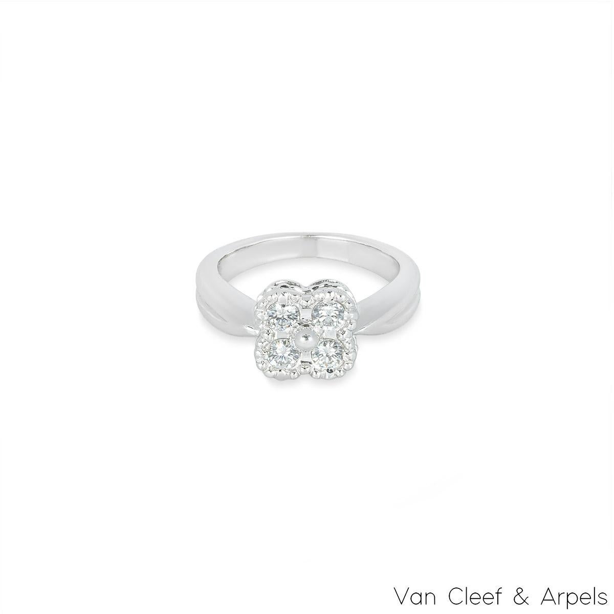 Round Cut Van Cleef & Arpels White Gold Diamond Alhambra Ring For Sale