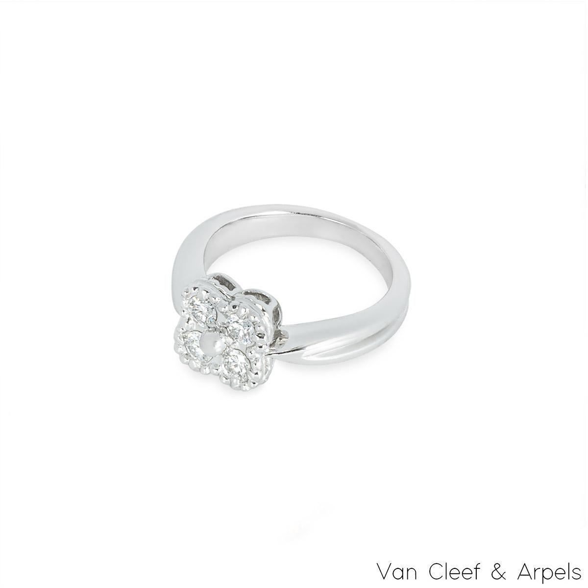 Van Cleef & Arpels White Gold Diamond Alhambra Ring In Excellent Condition For Sale In London, GB
