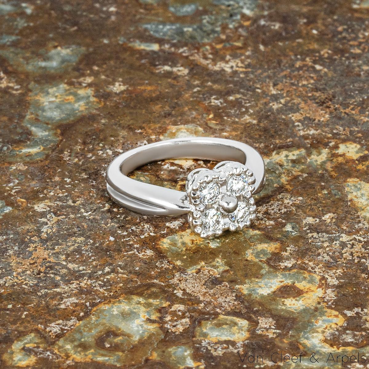 Van Cleef & Arpels White Gold Diamond Alhambra Ring For Sale 1