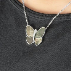 Van Cleef & Arpels White Gold Diamond & Mother of Pearl Two Butterfly Pendant