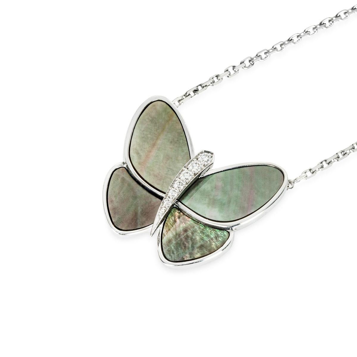 Women's Van Cleef & Arpels White Gold Diamond & Mother of Pearl Two Butterfly Pendant For Sale
