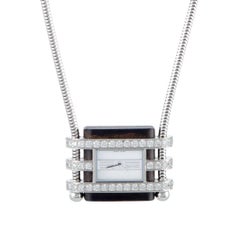 Van Cleef & Arpels White Gold Diamond Quartz Pendant Watch Necklace
