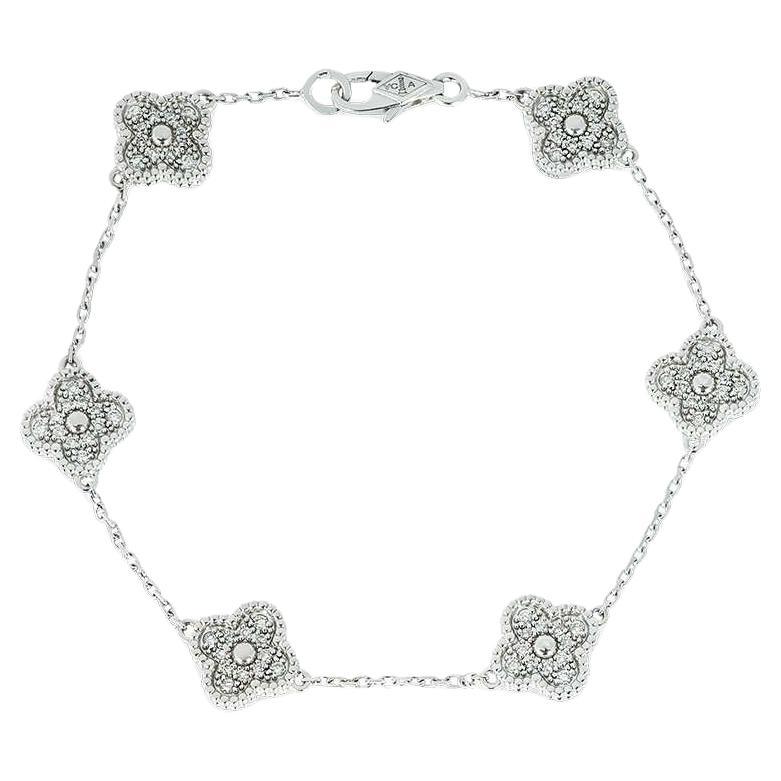 Van Cleef & Arpels White Gold Diamond Sweet Alhambra 5 Motif Bracelet VCARO85700