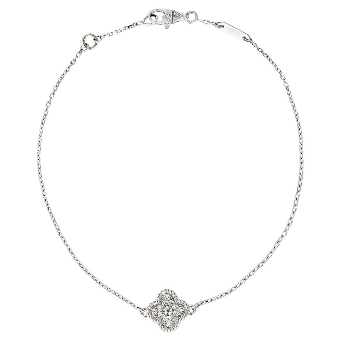 Van Cleef & Arpels White Gold Diamond Sweet Alhambra Single Motif Bracelet VCARO