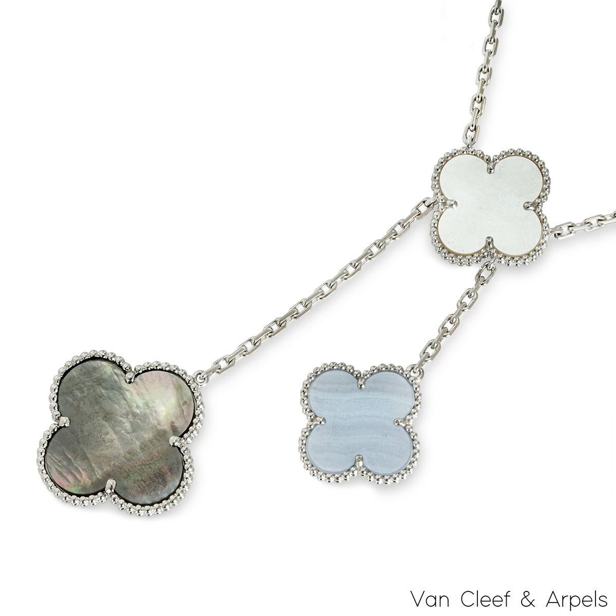 Van Cleef & Arpels White Gold Magic Alhambra 6 Motif Chalcedony Necklace  In Excellent Condition For Sale In London, GB