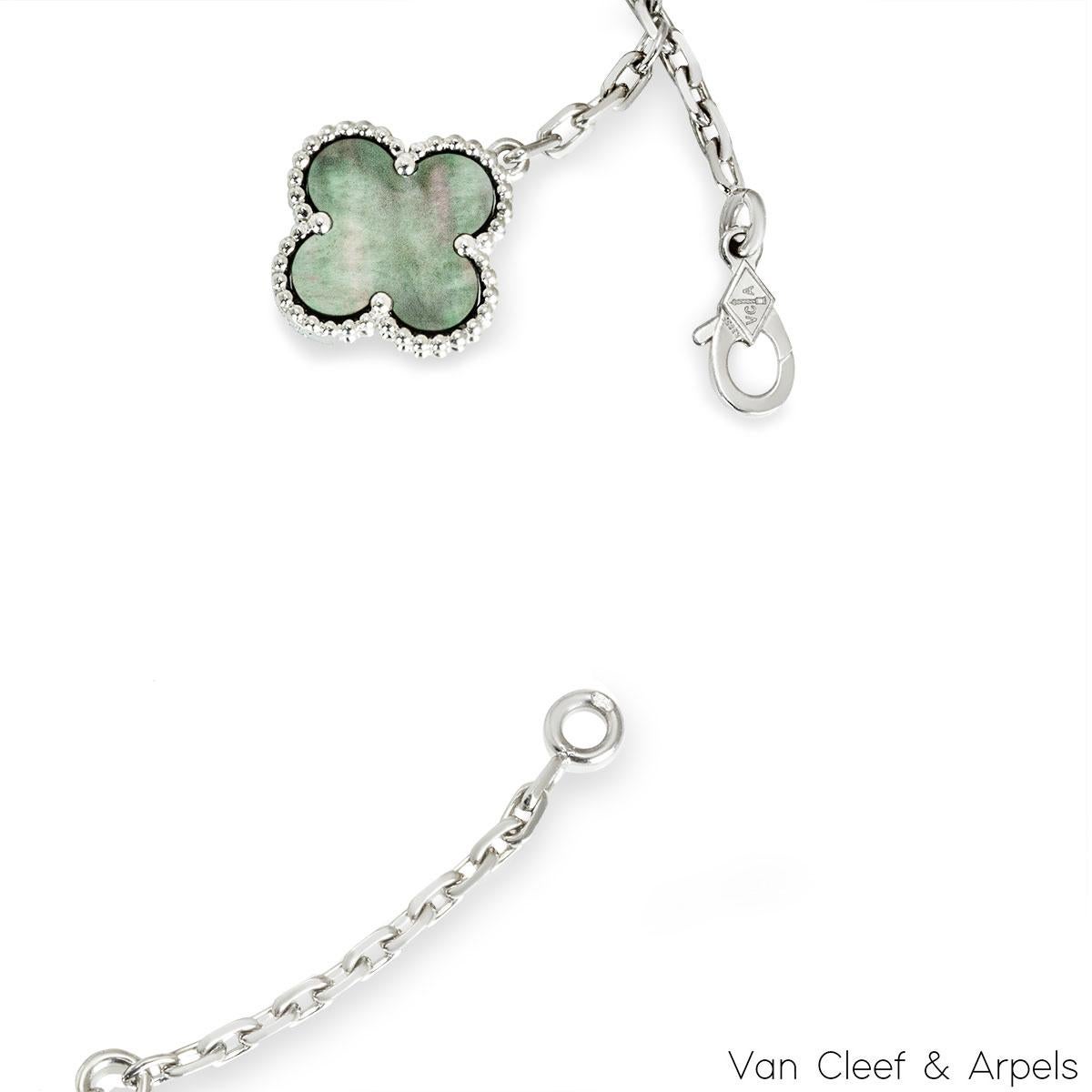 Women's Van Cleef & Arpels White Gold Magic Alhambra 6 Motif Chalcedony Necklace  For Sale