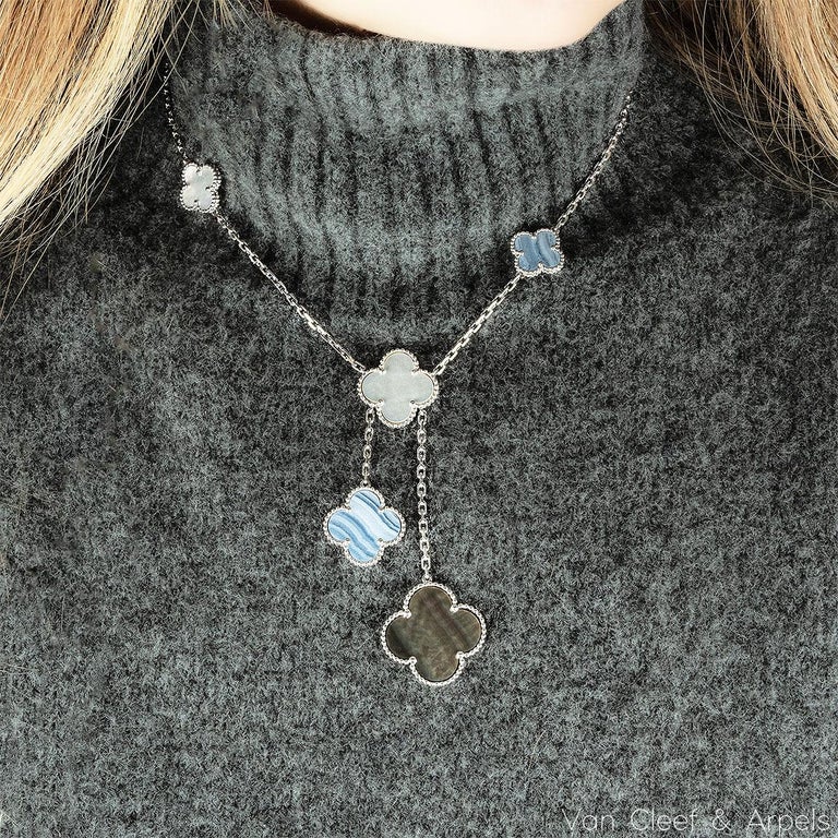 Van Cleef Arpels White Gold Magic Alhambra Motif Chalcedony Necklace