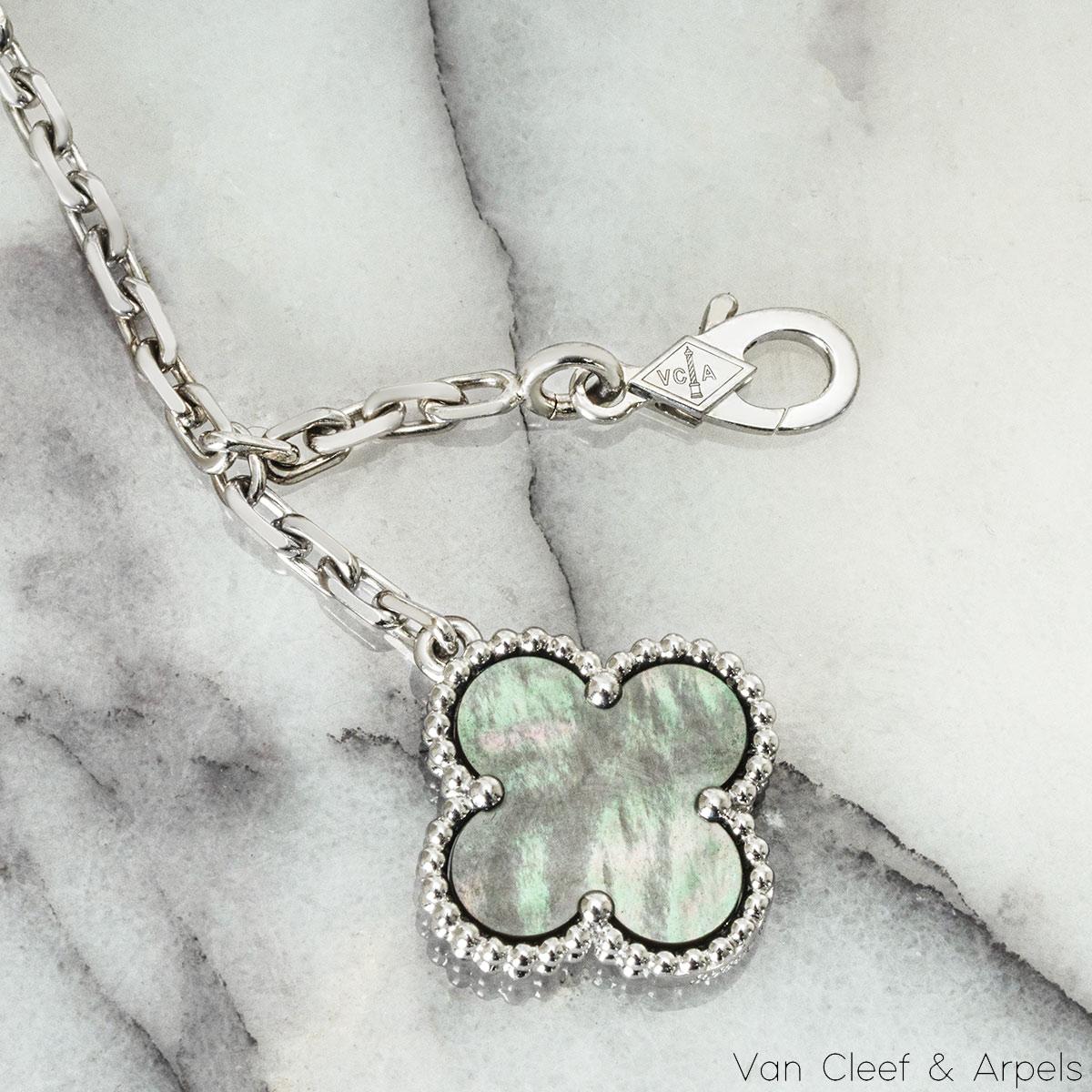 Women's Van Cleef & Arpels White Gold Magic Alhambra 6 Motif Chalcedony Necklace