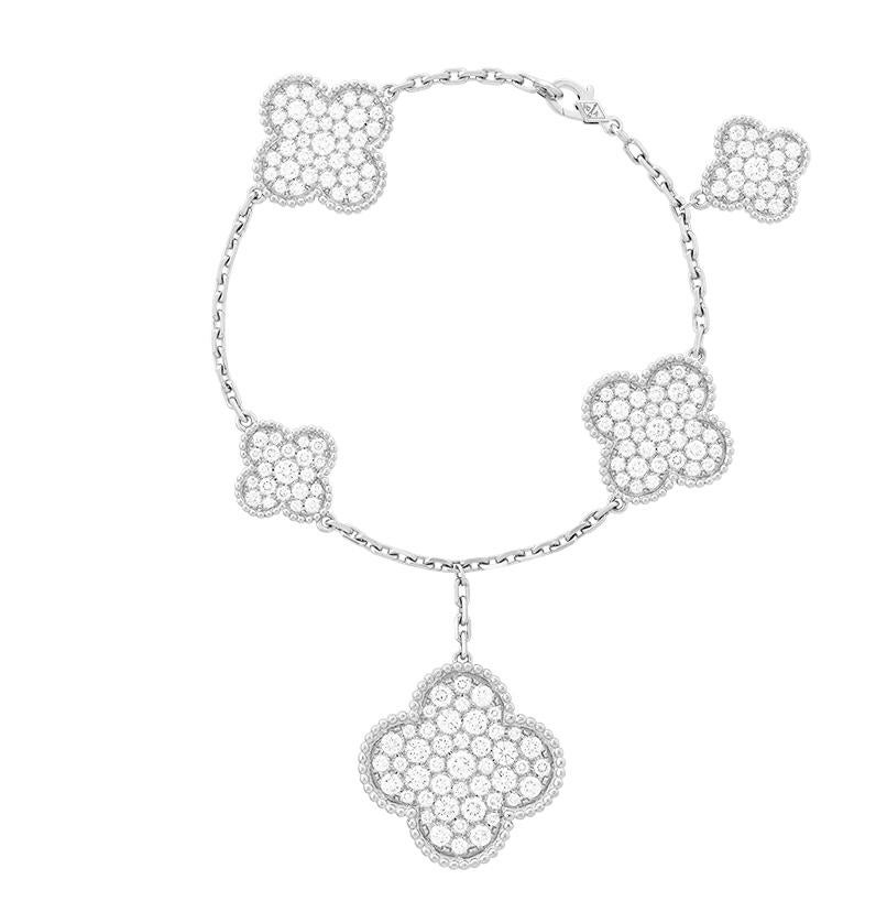 Van Cleef & Arpels White Gold Magic Alhambra Motifs Diamond Bracelet For Sale