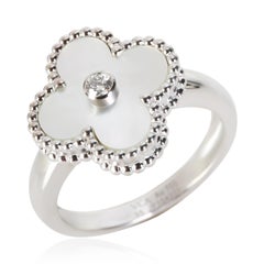 Van Cleef & Arpels White Gold Mother Of Pearl and Diamond Vintage Alhambra Ring