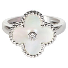 Van Cleef & Arpels White Gold Mother Of Pearl and Diamond Vintage Alhambra Ring