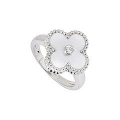 Van Cleef & Arpels White Gold Mother of Pearl Diamond Vintage Alhambra Ring