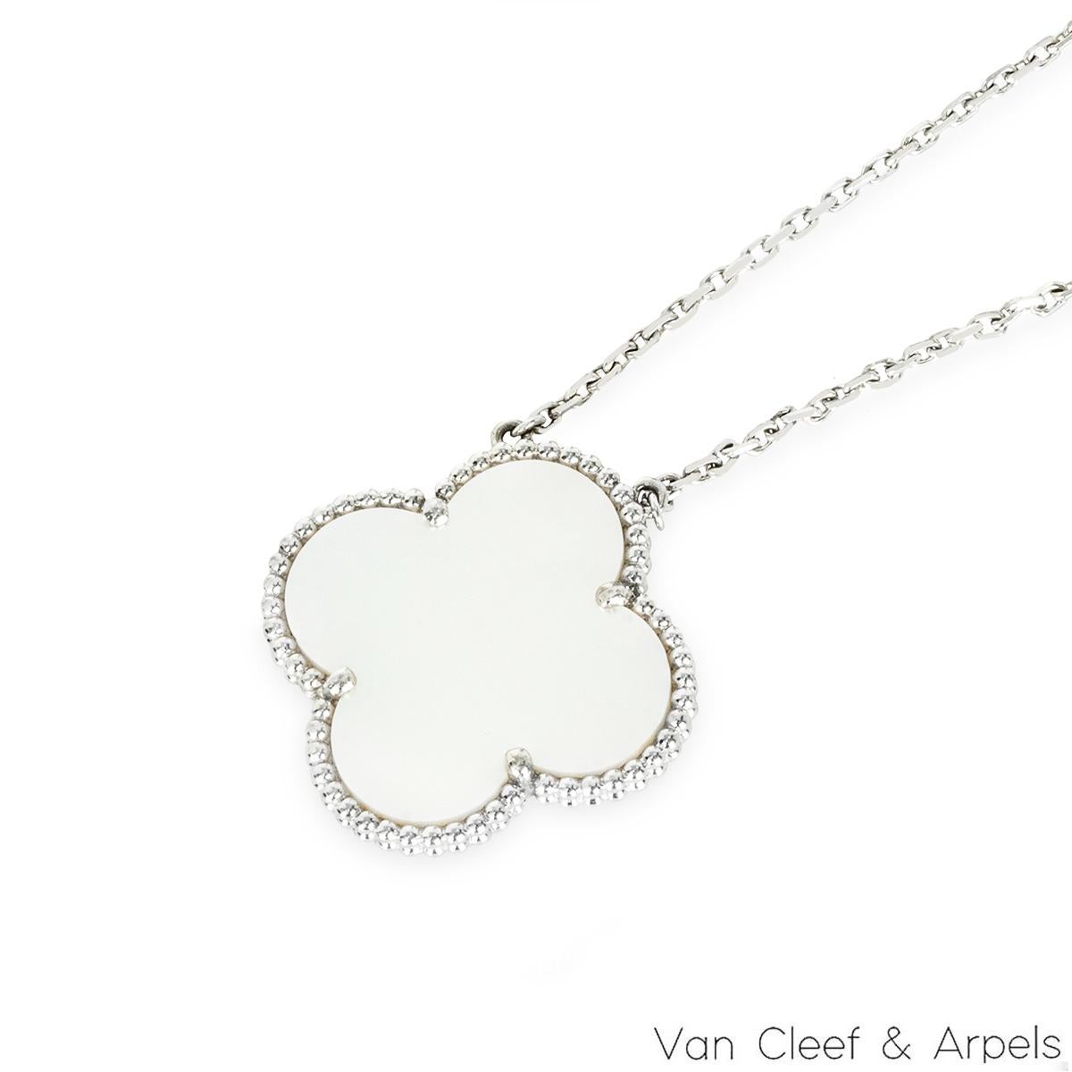 Uncut Van Cleef & Arpels White Gold Mother of Pearl Magic Alhambra Necklace VCARN32200 For Sale
