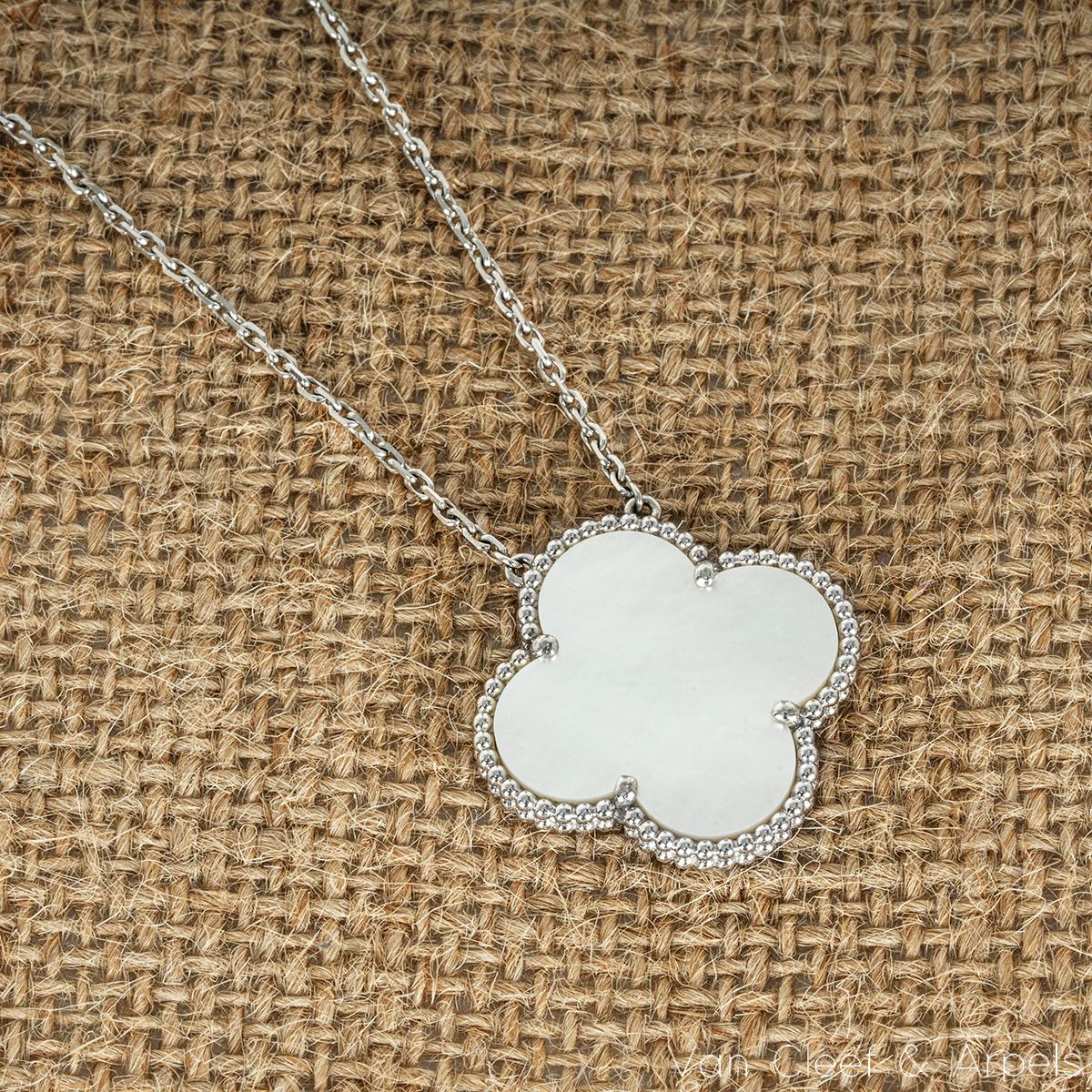 Women's or Men's Van Cleef & Arpels White Gold Mother of Pearl Magic Alhambra Necklace VCARN32200 For Sale