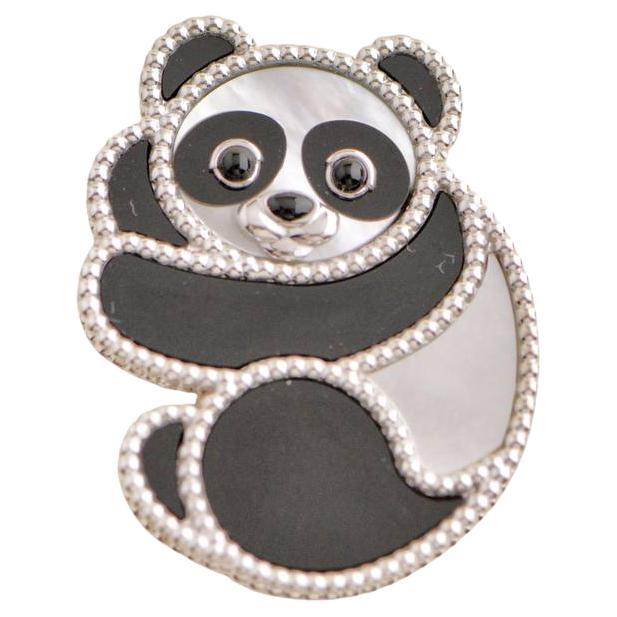 Van Cleef & Arpels White Gold Mother-of-Pearl Onyx Lucky Animals Panda Brooch  For Sale