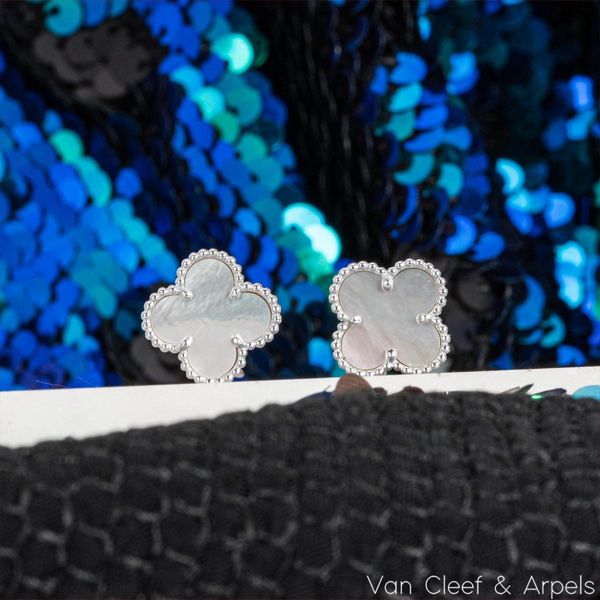Van Cleef & Arpels White Gold Mother Of Pearl Vintage Alhambra Earrings 1