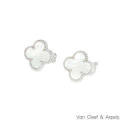 Van Cleef & Arpels White Gold Mother Of Pearl Vintage Alhambra Earrings VCARF486