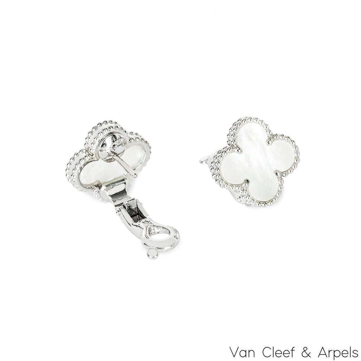 Van Cleef & Arpels White Gold Mother Of Pearl Vintage Alhambra Earrings VCARF486 In Excellent Condition For Sale In Mayfair, London, London