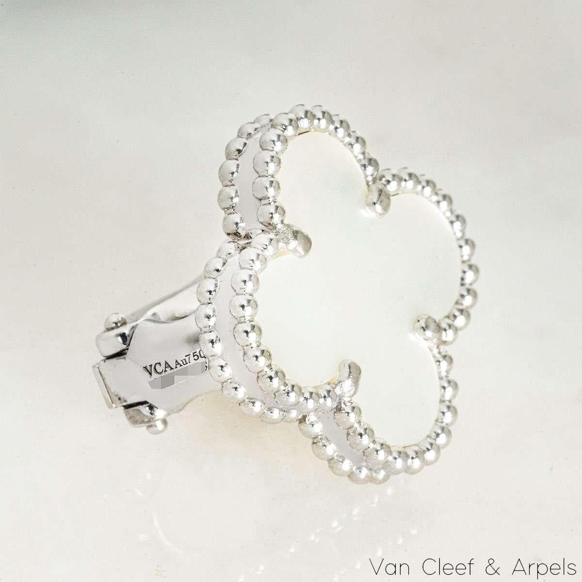 Van Cleef & Arpels White Gold Mother Of Pearl Vintage Alhambra Earrings VCARF486 For Sale 1