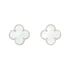 Van Cleef & Arpels White Gold Mother Of Pearl Vintage Alhambra Earrings VCARF486