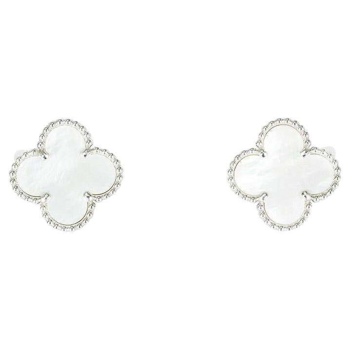 Van Cleef & Arpels White Gold Mother Of Pearl Vintage Alhambra Earrings VCARF486