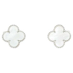Van Cleef & Arpels White Gold Mother Of Pearl Vintage Alhambra Earrings VCARF486