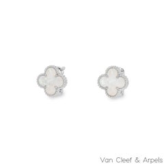 Van Cleef & Arpels White Gold Mother Of Pearl Vintage Alhambra Earrings VCARP486