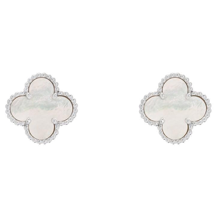 Van Cleef & Arpels White Gold Mother Of Pearl Vintage Alhambra Earrings VCARP486