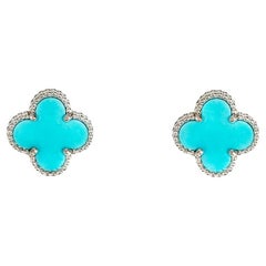Van Cleef & Arpels White Gold Rare Turquoise Vintage Alhambra Earrings