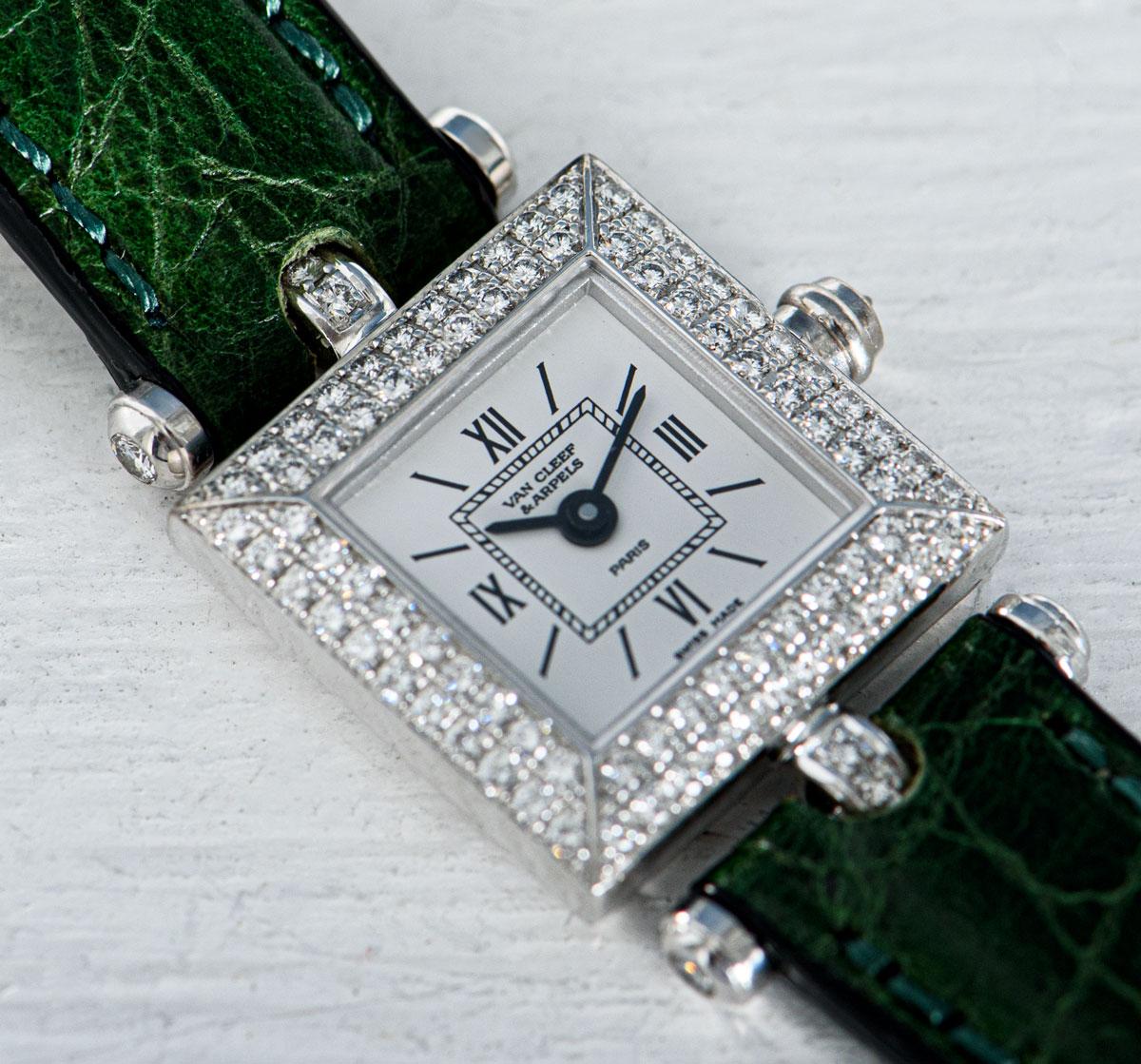 Women's Van Cleef & Arpels White Gold Silver Dial Diamond Set Dress Watch