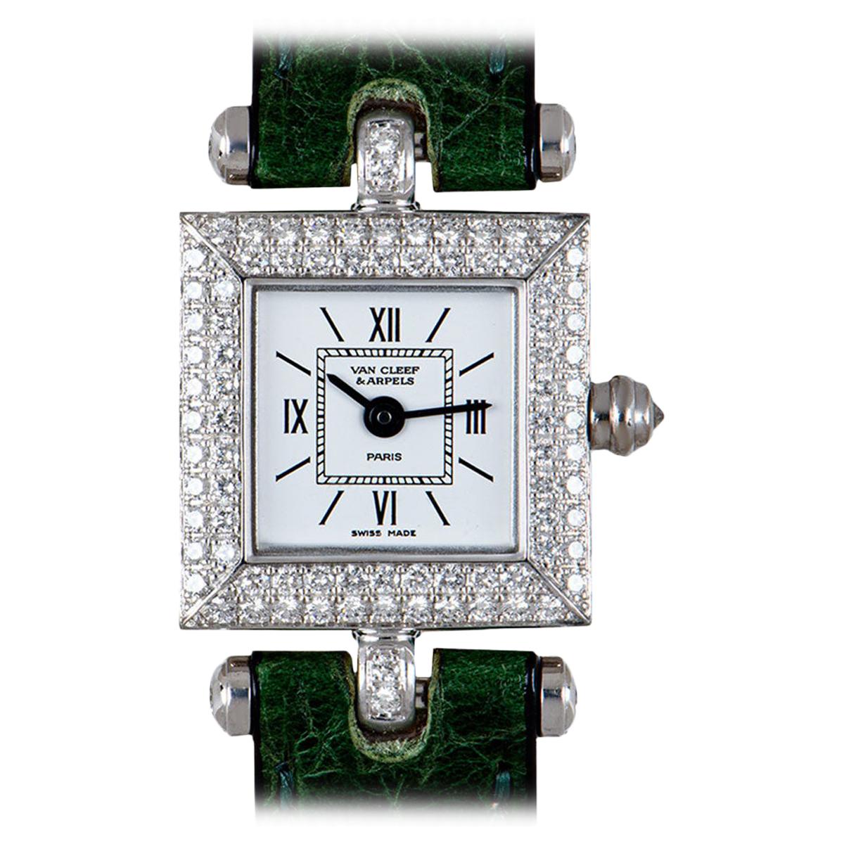 Van Cleef & Arpels White Gold Silver Dial Diamond Set Dress Watch