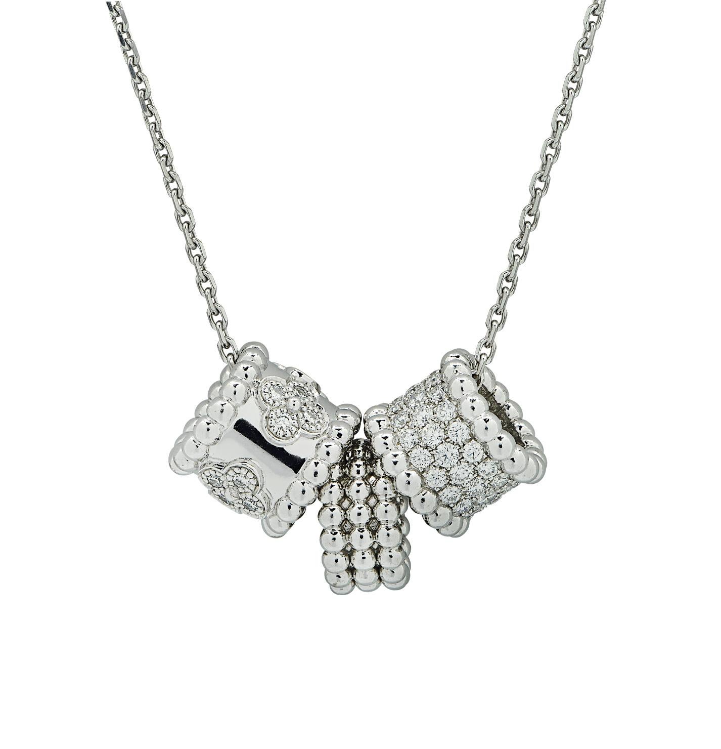Modern Van Cleef & Arpels White Gold Trace Chain Necklace and Perlée Pendants