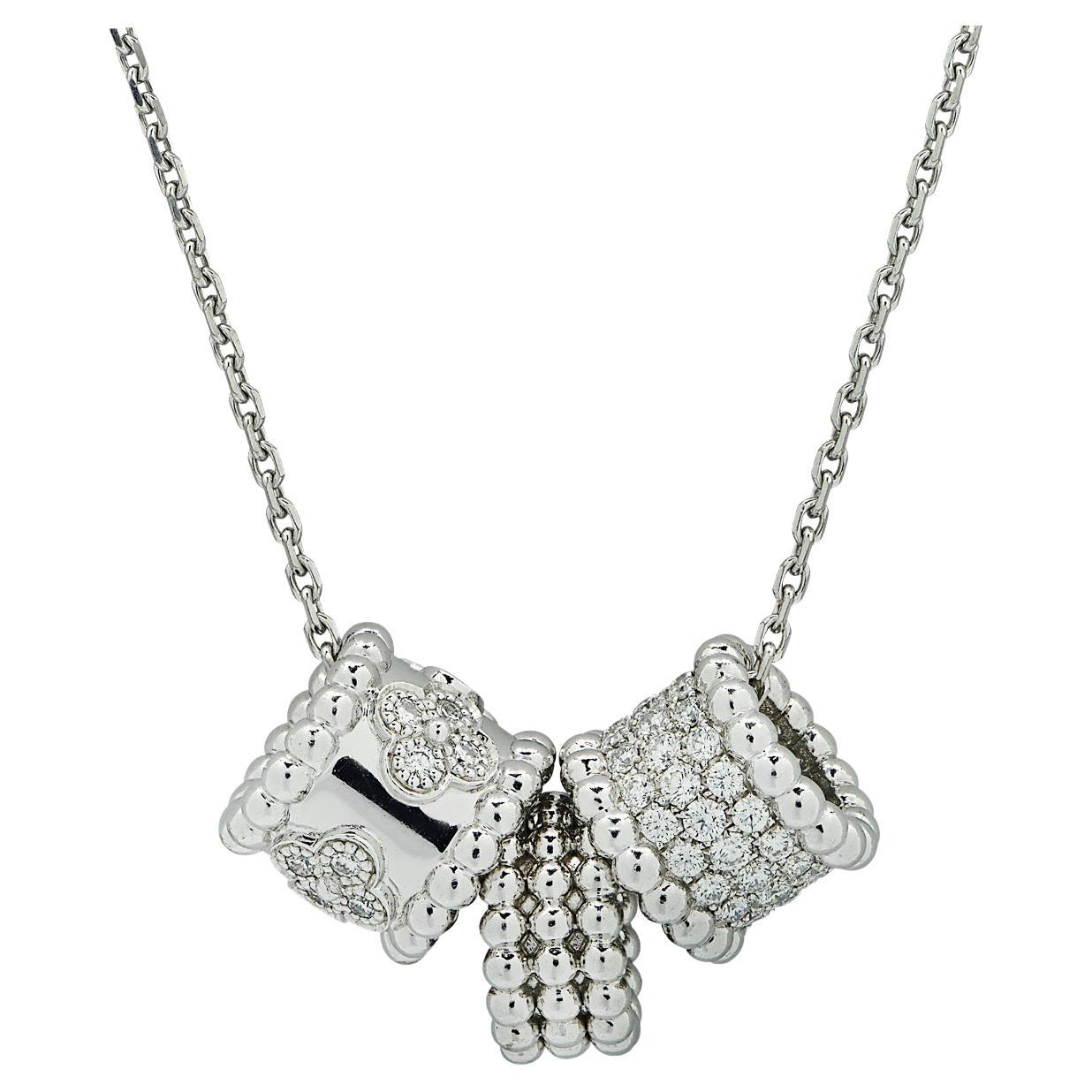 Van Cleef & Arpels White Gold Trace Chain Necklace and Perlée Pendants