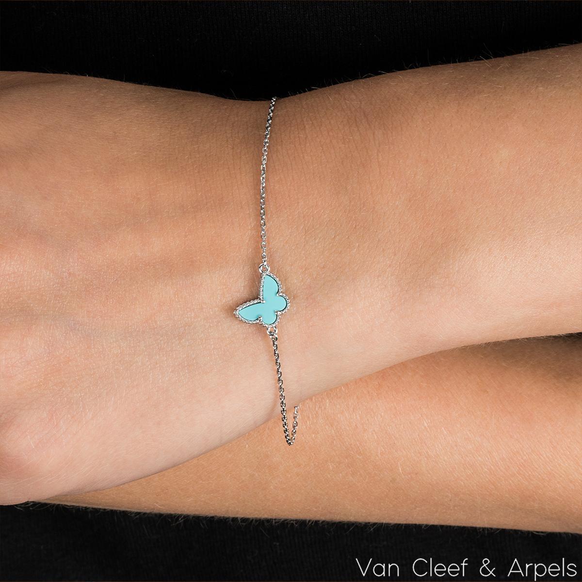 Van Cleef & Arpels White Gold Turquoise Alhambra Butterfly Bracelet VCARF80400 In Excellent Condition In London, GB