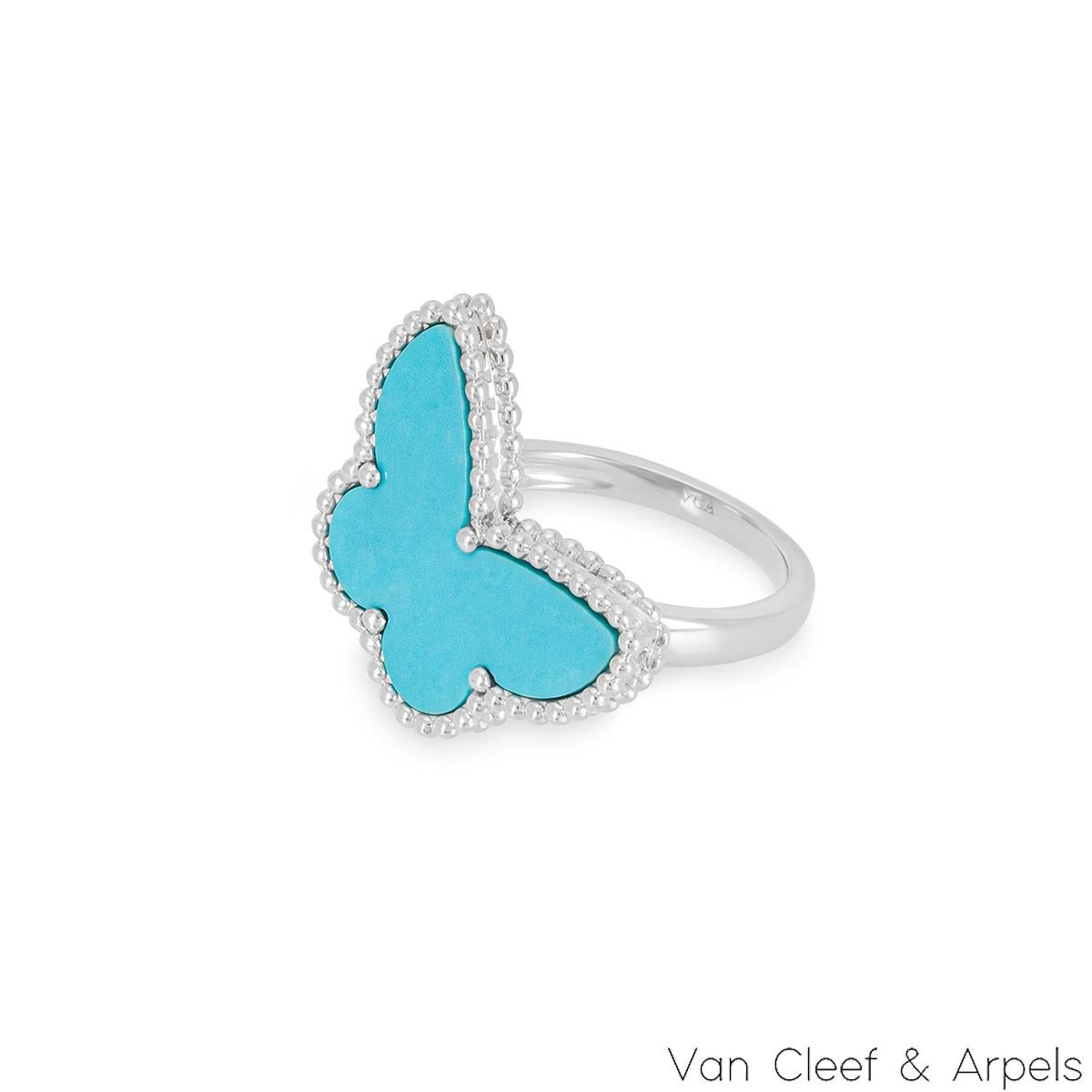Van Cleef & Arpels White Gold Turquoise Lucky Alhambra Butterfly Ring In Excellent Condition For Sale In London, GB