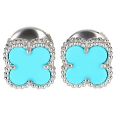 Pendientes Van Cleef & Arpels Oro Blanco Turquesa Dulce Alhambra