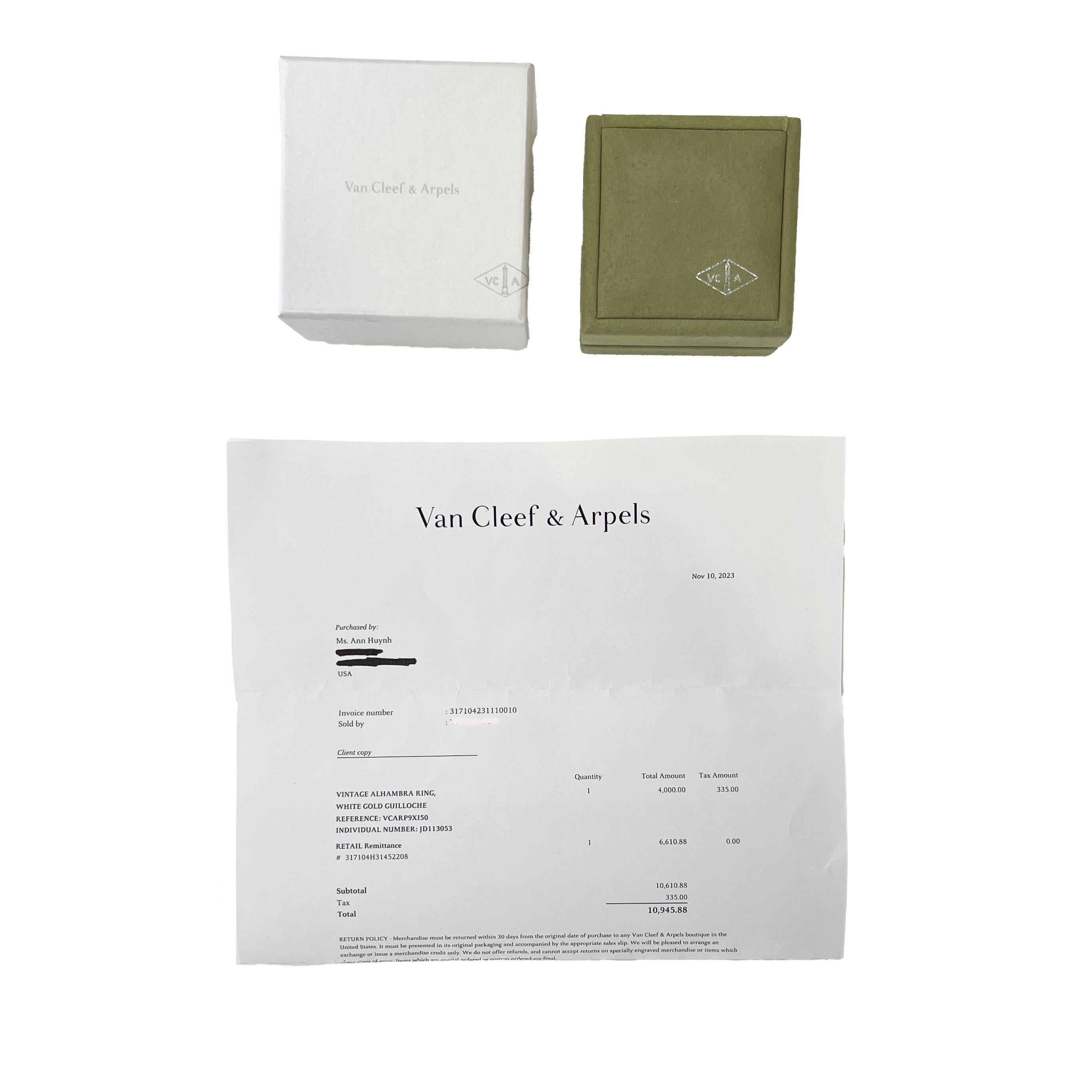 Van Cleef & Arpels Weißgold  Vintage Alhambra Ring im Angebot 1