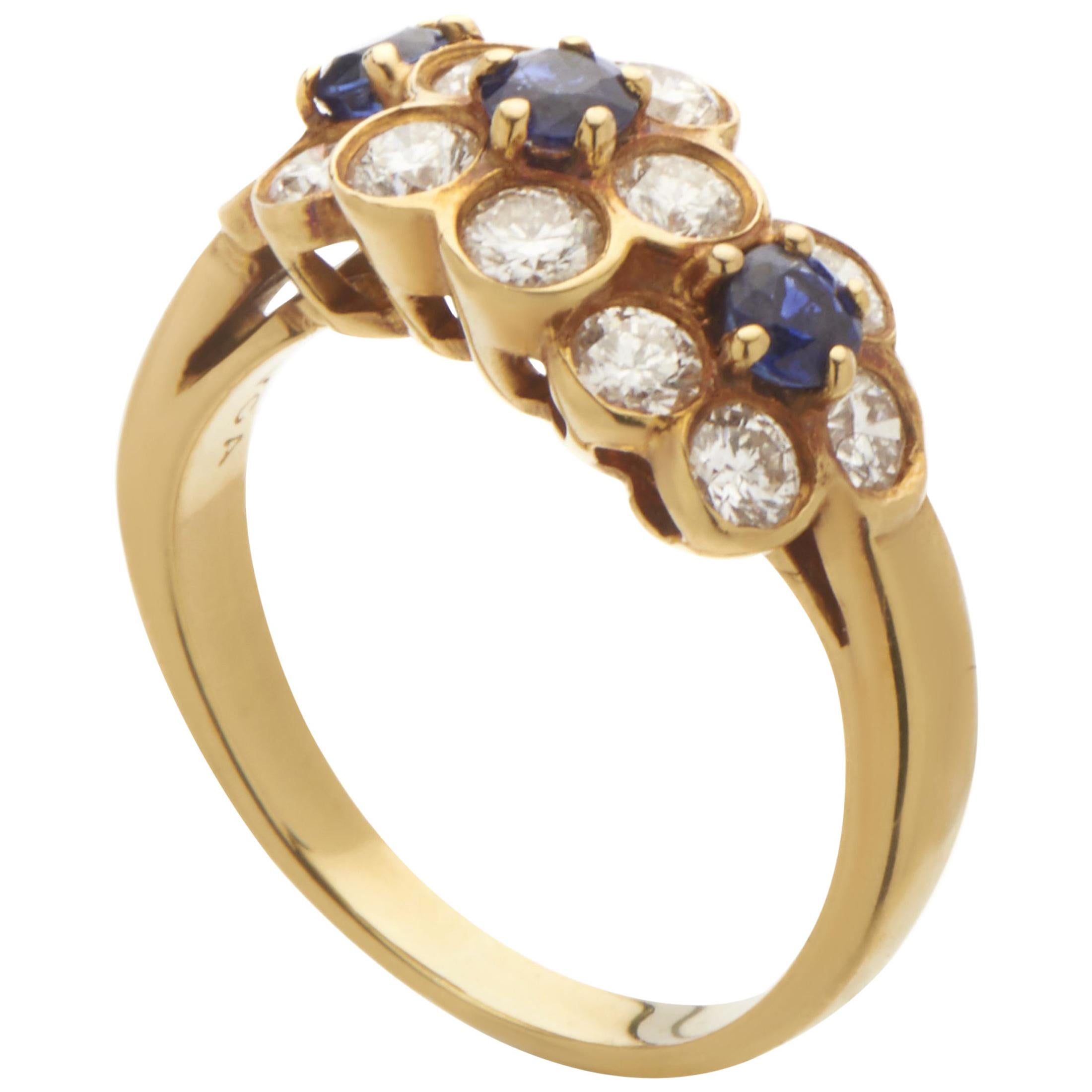 Van Cleef & Arpels Women’s 18 Karat Yellow Gold Diamond Sapphire Flowers Ring
