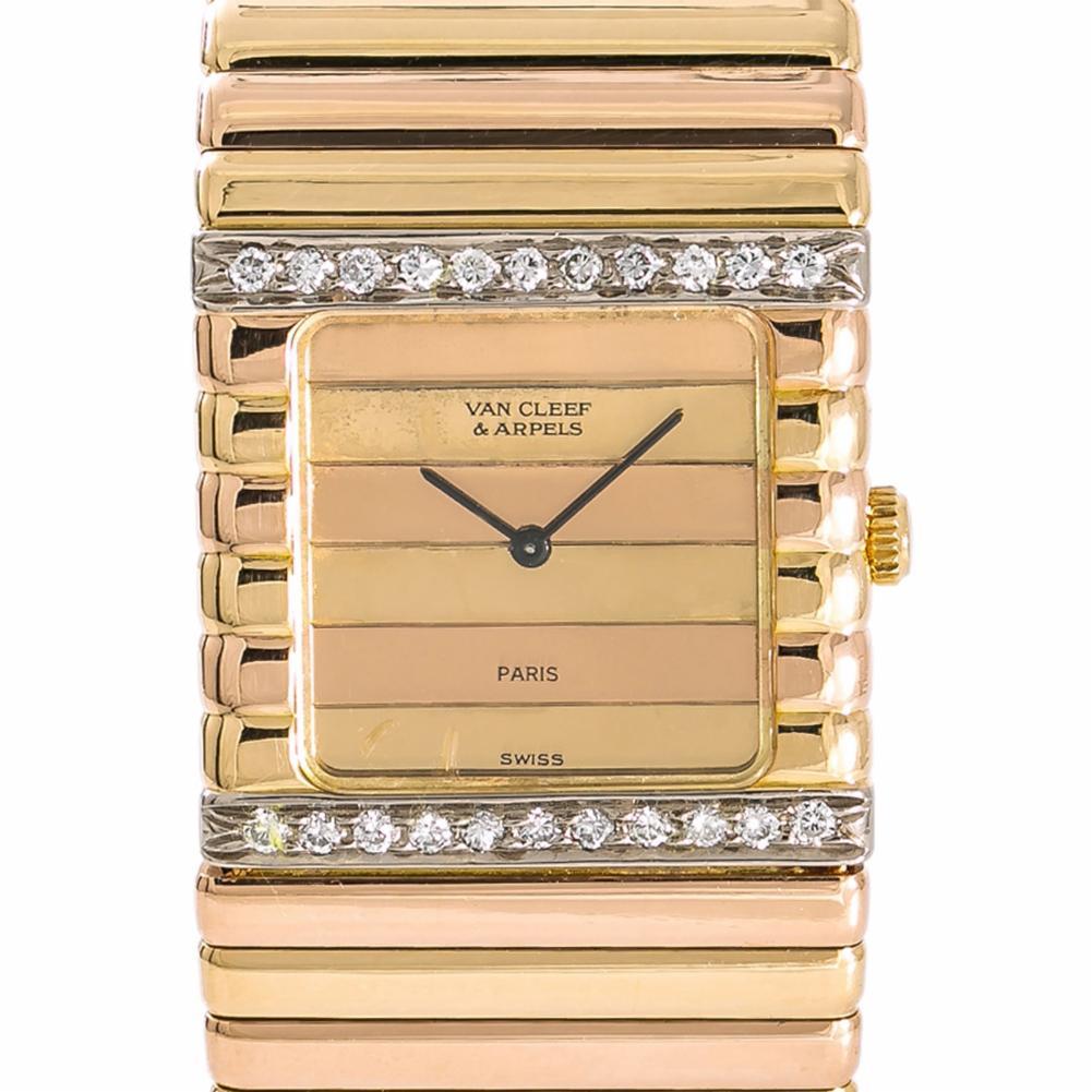 Women's Van Cleef & Arpels Womens Quartz Tricolor 18k 101.7 Gram Gold Watch 2.28 Carat For Sale