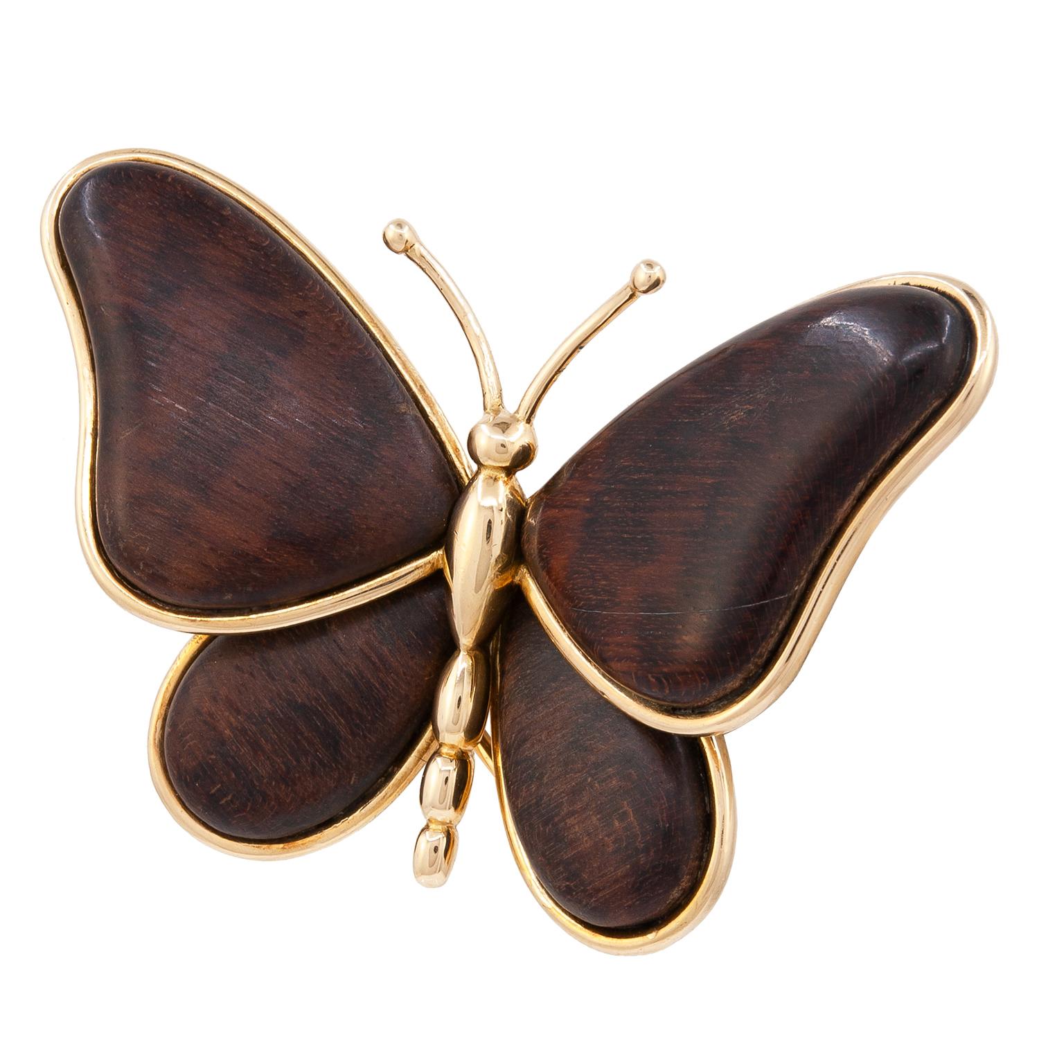 Van Cleef & Arpels Schmetterlingsbrosche aus Holz im Angebot 3