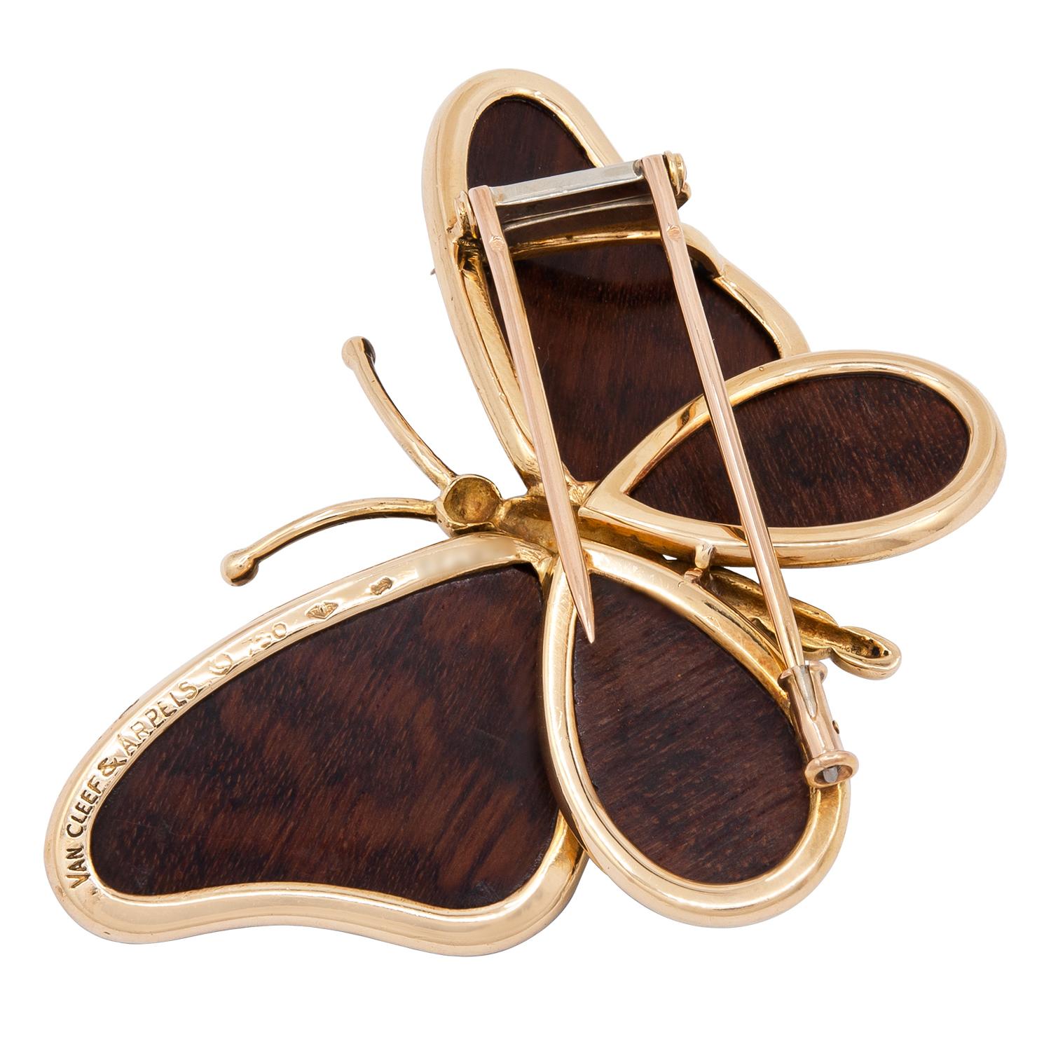 Van Cleef & Arpels Wood Butterfly Brooch For Sale 1