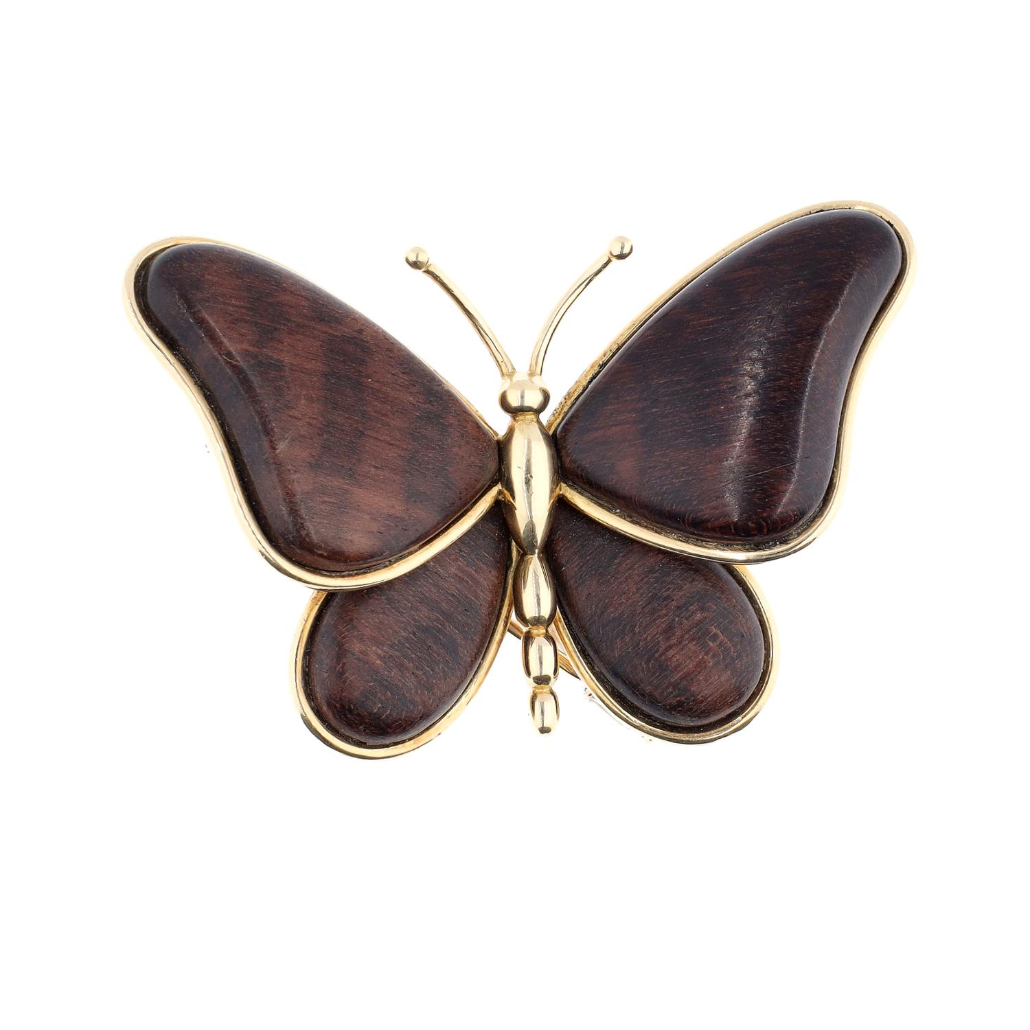 Van Cleef & Arpels Schmetterlingsbrosche aus Holz im Zustand „Gut“ im Angebot in New York, NY