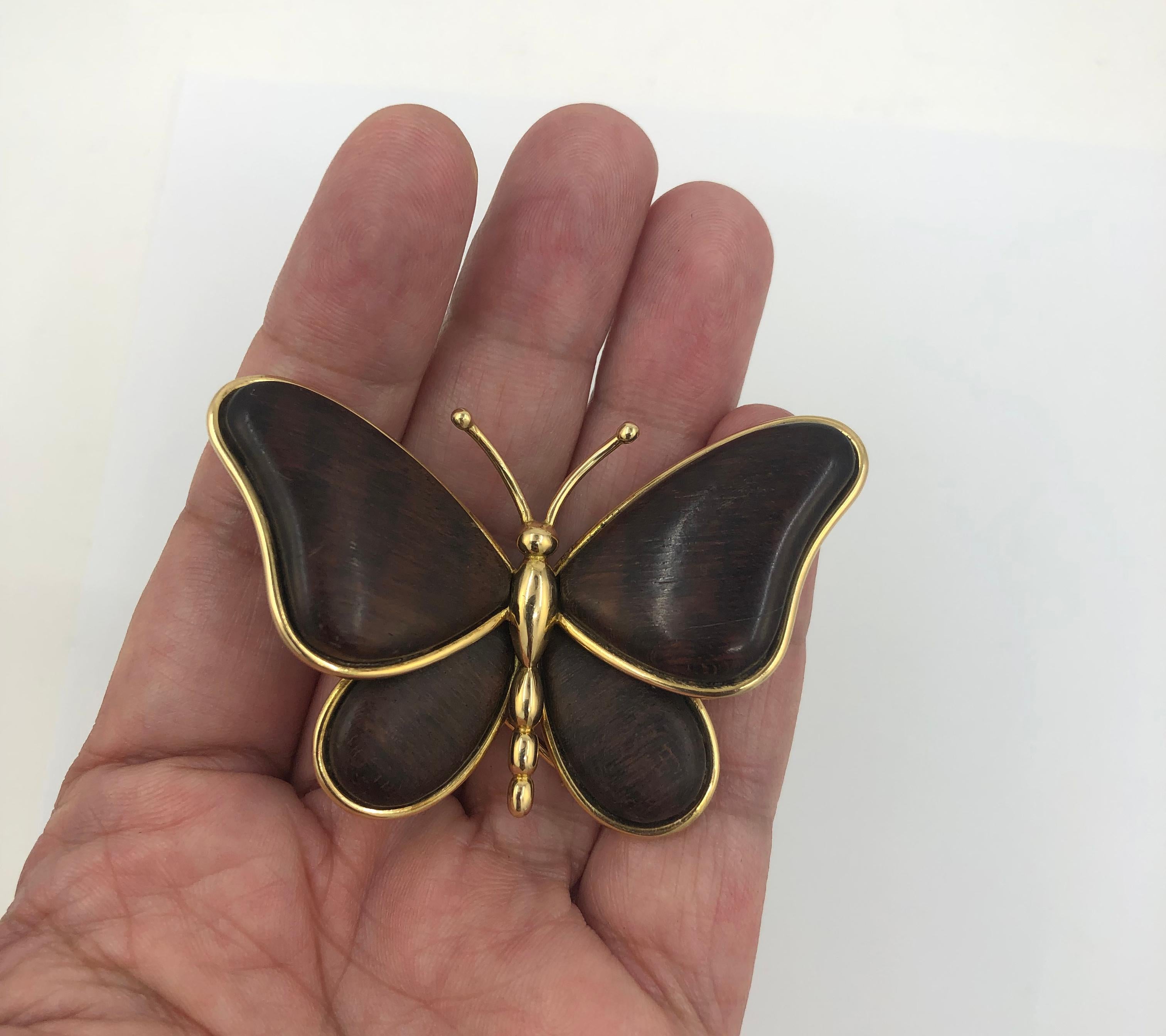 Van Cleef & Arpels Wood Butterfly Brooch For Sale 2