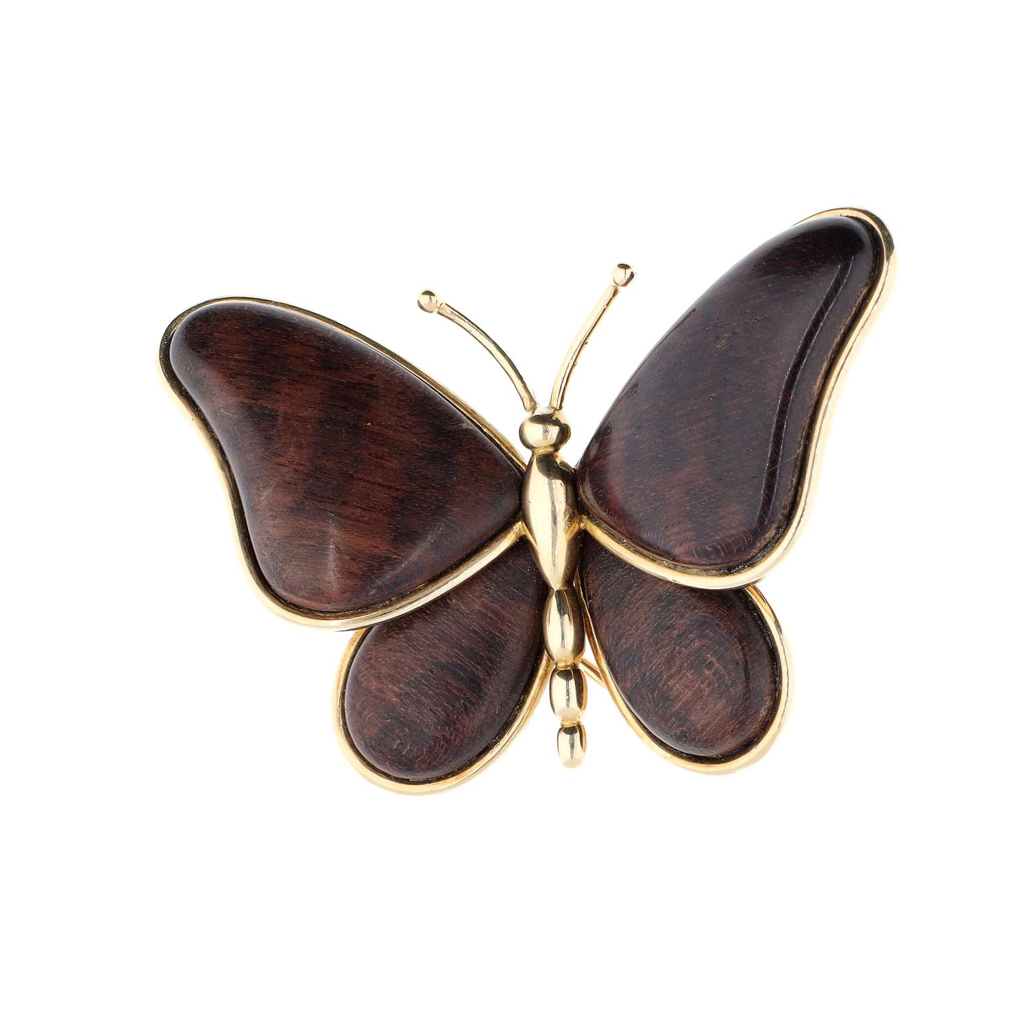 Van Cleef & Arpels Schmetterlingsbrosche aus Holz für Damen oder Herren im Angebot