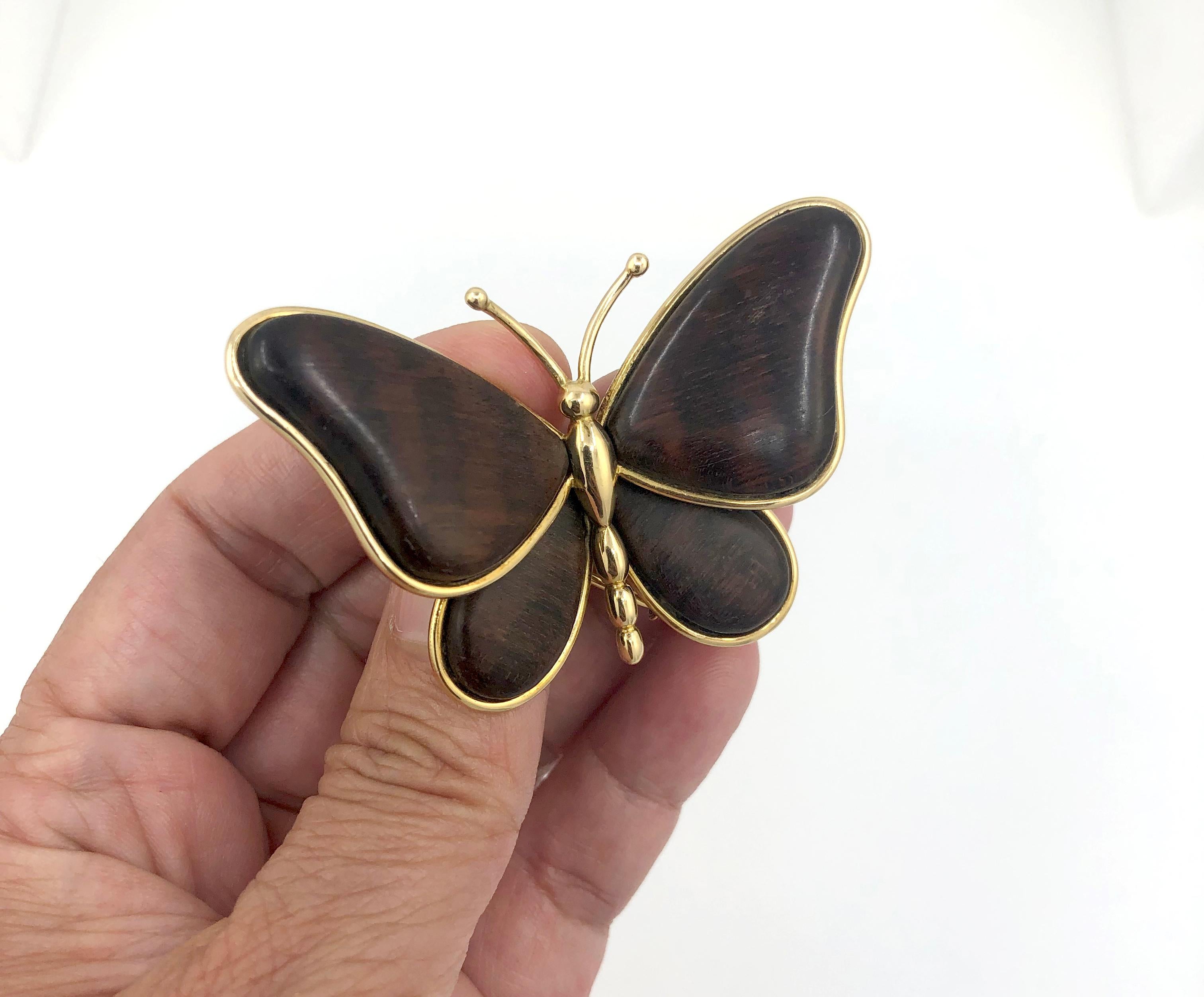 Van Cleef & Arpels Wood Butterfly Brooch For Sale 3