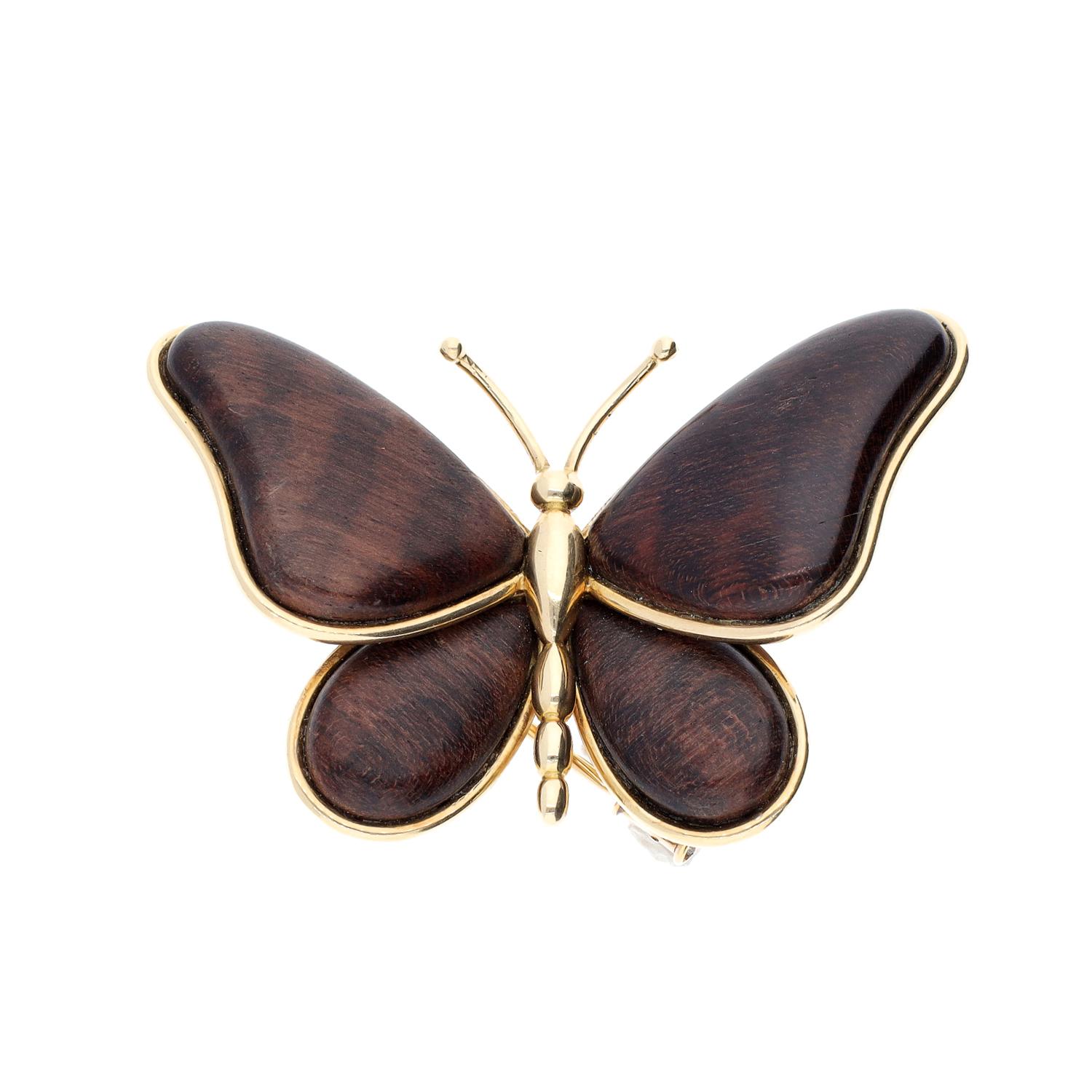 Van Cleef & Arpels Wood Butterfly Brooch In Good Condition For Sale In New York, NY