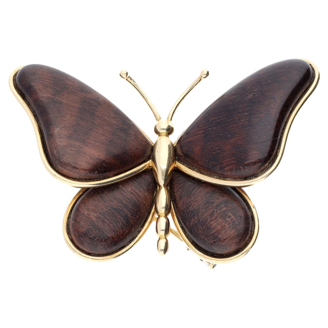 Van Cleef & Arpels Wood Butterfly Brooch For Sale