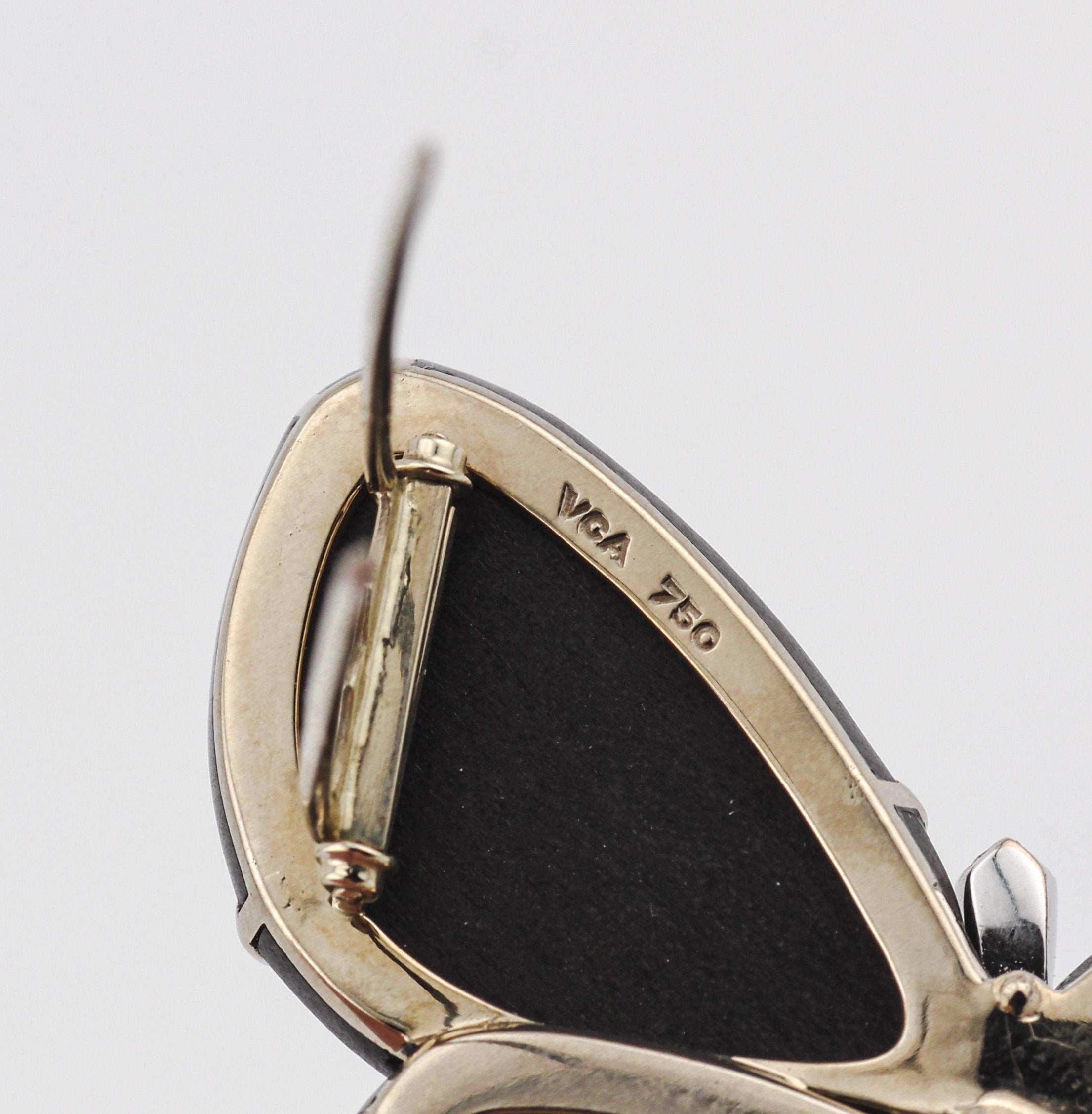 Van Cleef & Arpels Wood Diamond 18K White Gold Butterfly Brooch For Sale 1